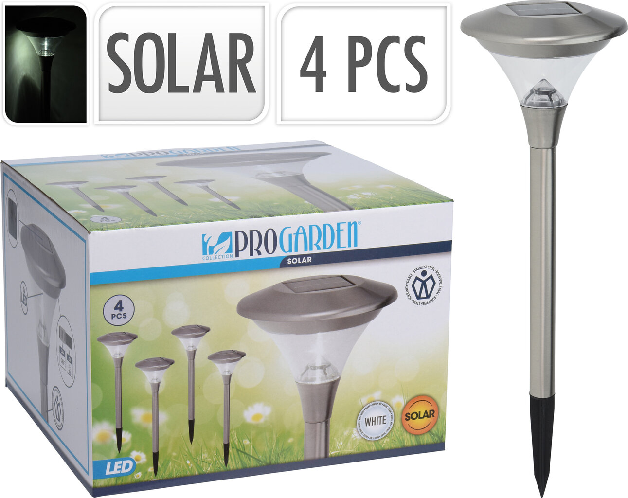 Progarden dārza gaismeklis ar saules bateriju, 4 gab. cena un informācija | Āra apgaismojums | 220.lv