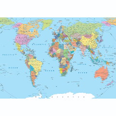 Fototapetes - Pasaules karte. Lielākās pilsētas. cena un informācija | Fototapetes | 220.lv