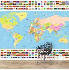 Fototapetes Pasaules karte ar karodziņiem цена и информация | Фотообои | 220.lv