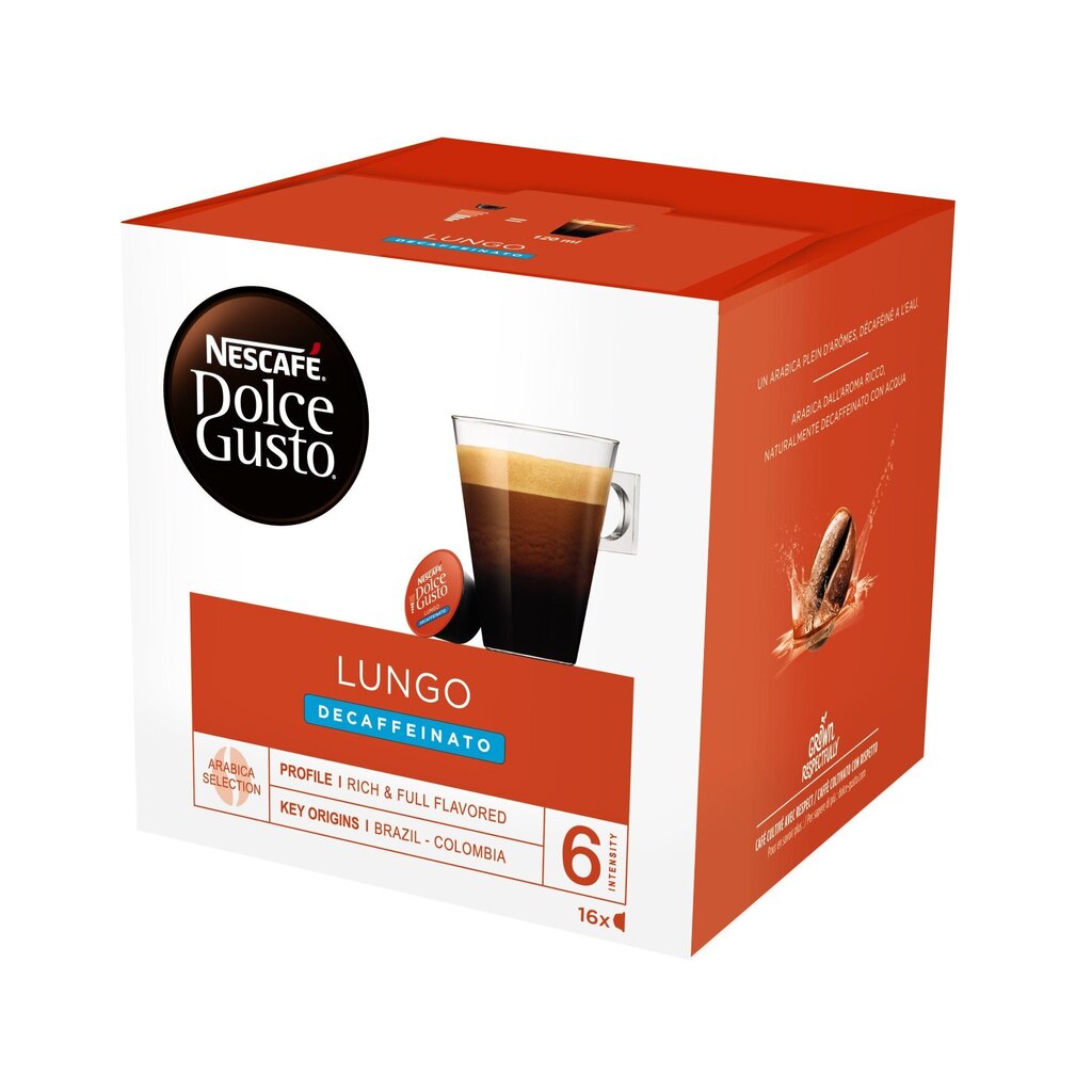 NESCAFE DOLCE GUSTO Lungo Decaffeinato, 16 kaps. cena un informācija | Kafija, kakao | 220.lv