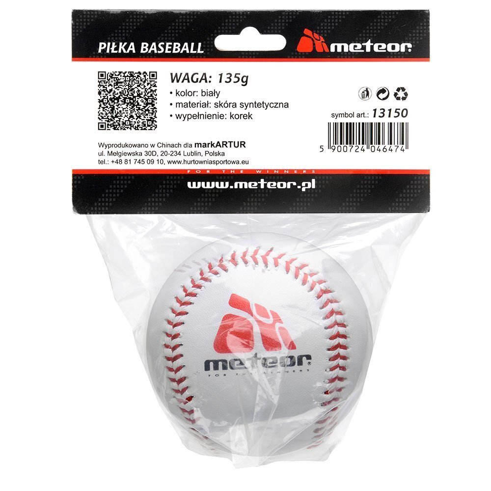 Beisbola bumbiņa METEOR 135 g, balta cena un informācija | Beisbols | 220.lv