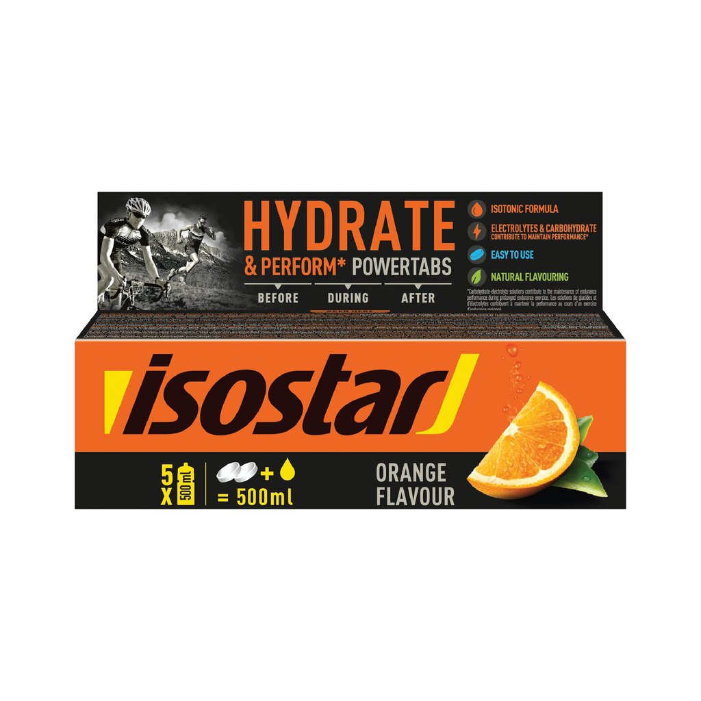 Isostar Hydrate & Perform Powertabs Orange izotoniskās tabletes 120 g (10x12g) cena un informācija | Uztura bagātinātāji atjaunošanai pēc slodzes | 220.lv