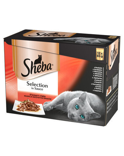 SHEBA Select Slices Mix gaļas garšas, mērcē 12x85g cena un informācija | Konservi kaķiem | 220.lv