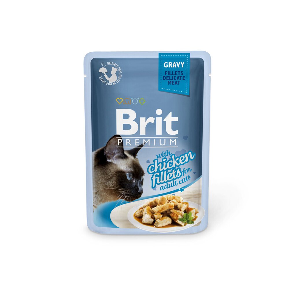 Brit Premium Cat Delicate konservi kaķiem maisiņā Chicken in Gravy 85g x 24gab cena un informācija | Konservi kaķiem | 220.lv