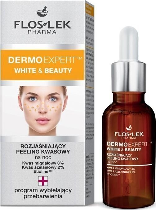 Izgaismojošs nakts skābs sejas skrubis FlosLek Dermo Expert White and Beauty 30 ml cena un informācija | Sejas ādas kopšana | 220.lv