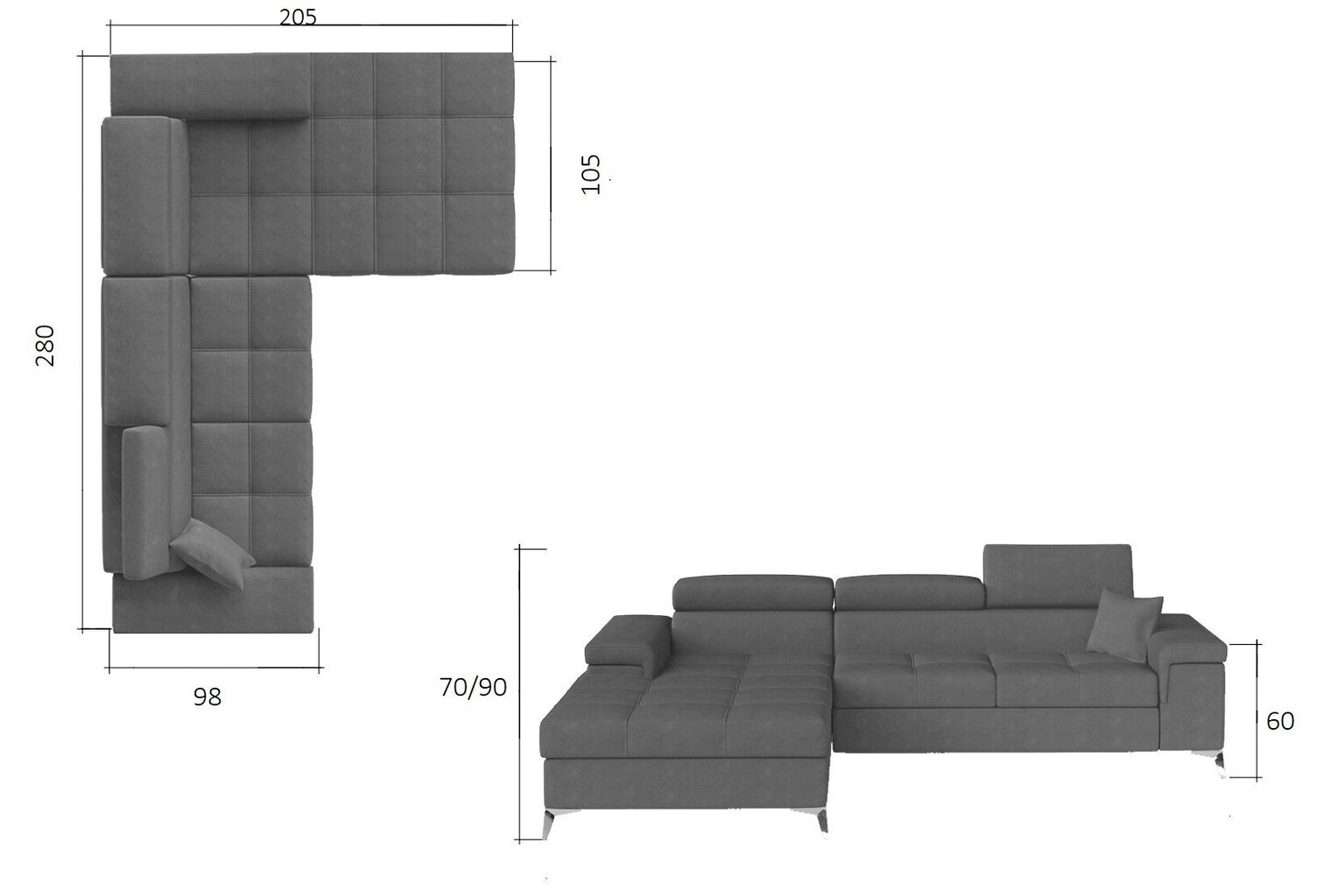 Stūra dīvāns NORE Ricardo, melns gobelēns cena un informācija | Stūra dīvāni | 220.lv