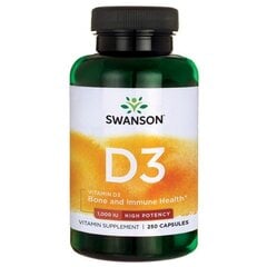 Uztura bagātinātājs Swanson Vitamīns D3 1000SV, 250 kapsulas cena un informācija | Vitamīni, preparāti, uztura bagātinātāji imunitātei | 220.lv