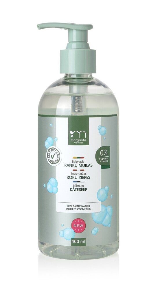 Roku ziepes bez smaržas MARGARITA ALLERGY CERTIFIED,400ml цена и информация | Ziepes | 220.lv