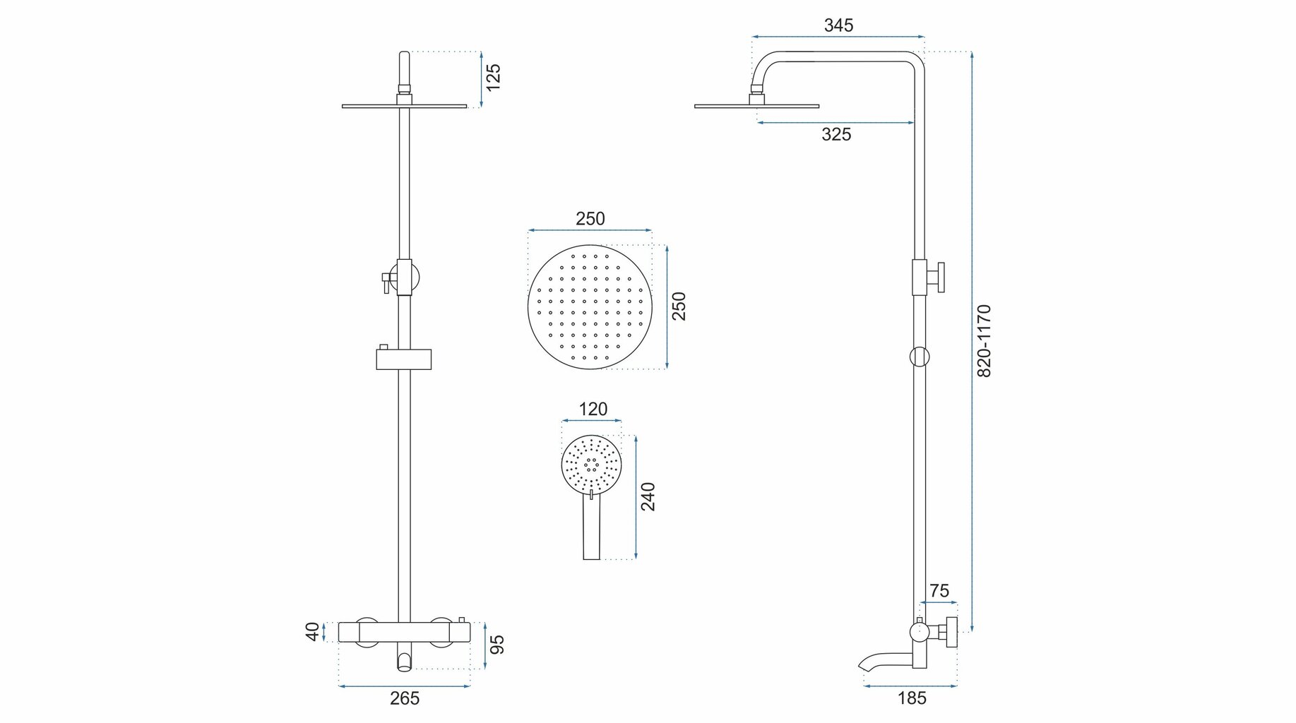 Dušas un vannas sistēma ar termostatu REA Lungo, light gold cena un informācija | Dušas komplekti un paneļi | 220.lv