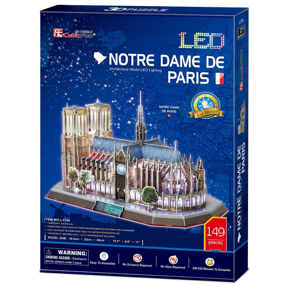 3D puzle CubicFun Notre Dame De Paris (ar LED apgaismojumu) 149 d. cena un informācija | Puzles, 3D puzles | 220.lv