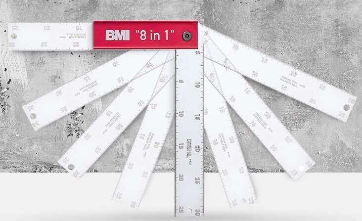 Profesionāls regulējams leņķmērs BMI 8 IN 1 (400x150 mm) цена и информация | Rokas instrumenti | 220.lv