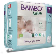 Ekoloģiskās autiņbiksītes BAMBO NATURE 1 (2-4 kg), 22 gab. cena un informācija | Bambo Higiēna un veselība | 220.lv