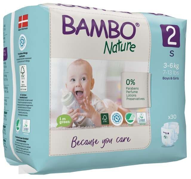 Ekoloģiskās autiņbiksītes Bambo Nature, 2.izm., 3-6 kg, 30gab./iepak. cena un informācija | Autiņbiksītes | 220.lv