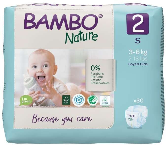 Ekoloģiskās autiņbiksītes Bambo Nature, 2.izm., 3-6 kg, 30gab./iepak. цена и информация | Autiņbiksītes | 220.lv