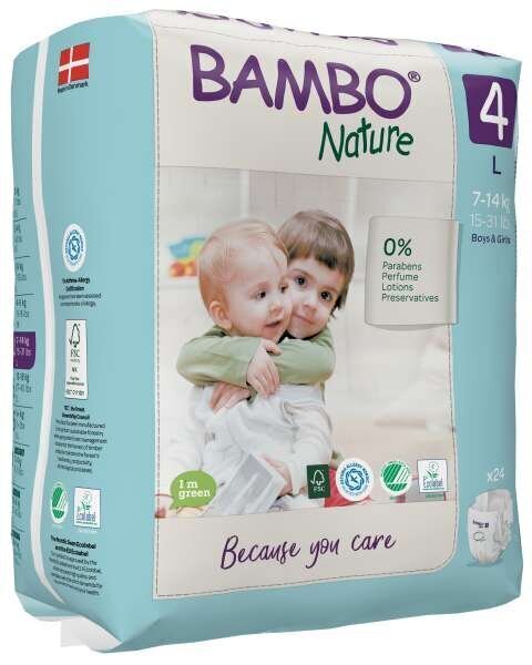 Ekoloģiskās autiņbiksītes BAMBO NATURE 4 (7-14 kg), 24 gab. cena un informācija | Autiņbiksītes | 220.lv