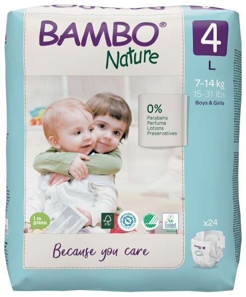 Ekoloģiskās autiņbiksītes BAMBO NATURE 4 (7-14 kg), 24 gab. cena un informācija | Autiņbiksītes | 220.lv