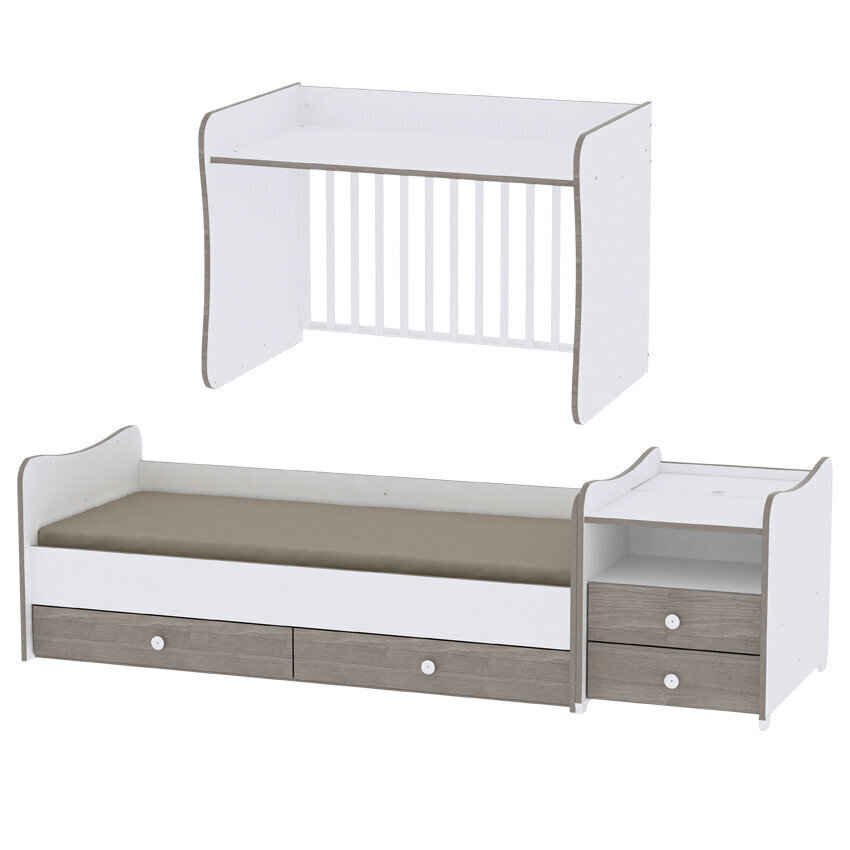 Augoša bērna gultiņa ar kumodi Lorelli Combo, 110x62, balta cena un informācija | Zīdaiņu gultas | 220.lv