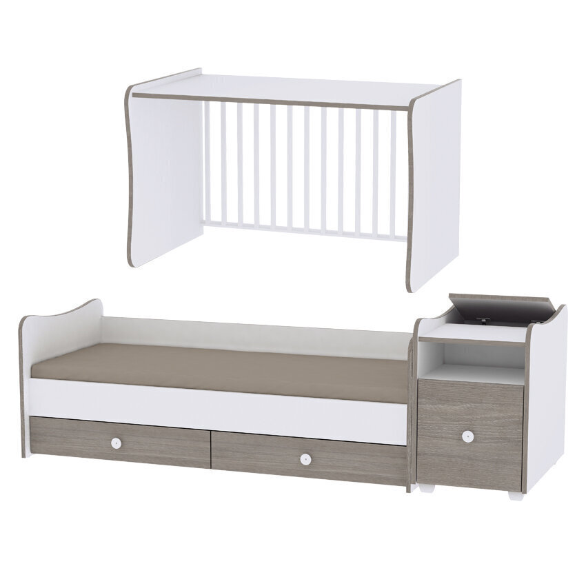 Augoša bērna gultiņa ar kumodi Lorelli Trend Plus New, 110x62, baltas/brūnas krāsas цена и информация | Zīdaiņu gultas | 220.lv