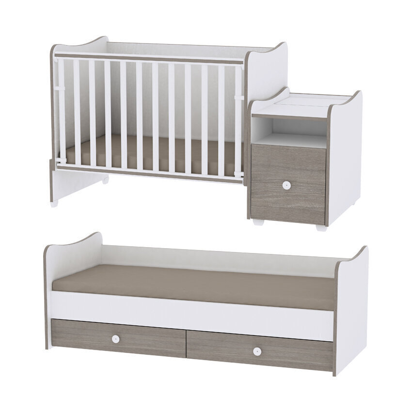Augoša bērna gultiņa ar kumodi Lorelli Trend Plus New, 110x62, balta/pelēka cena un informācija | Zīdaiņu gultas | 220.lv