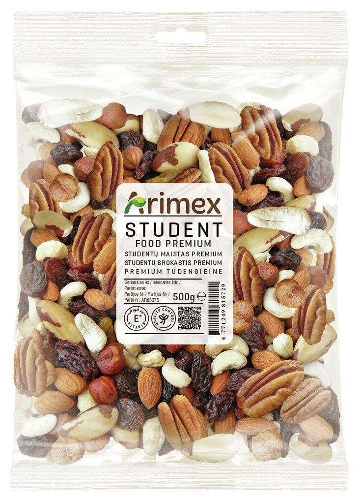 Studentu brokastis ARIMEX, Premium, 500 g цена и информация | Rieksti, sēklas, žāvēti augļi | 220.lv