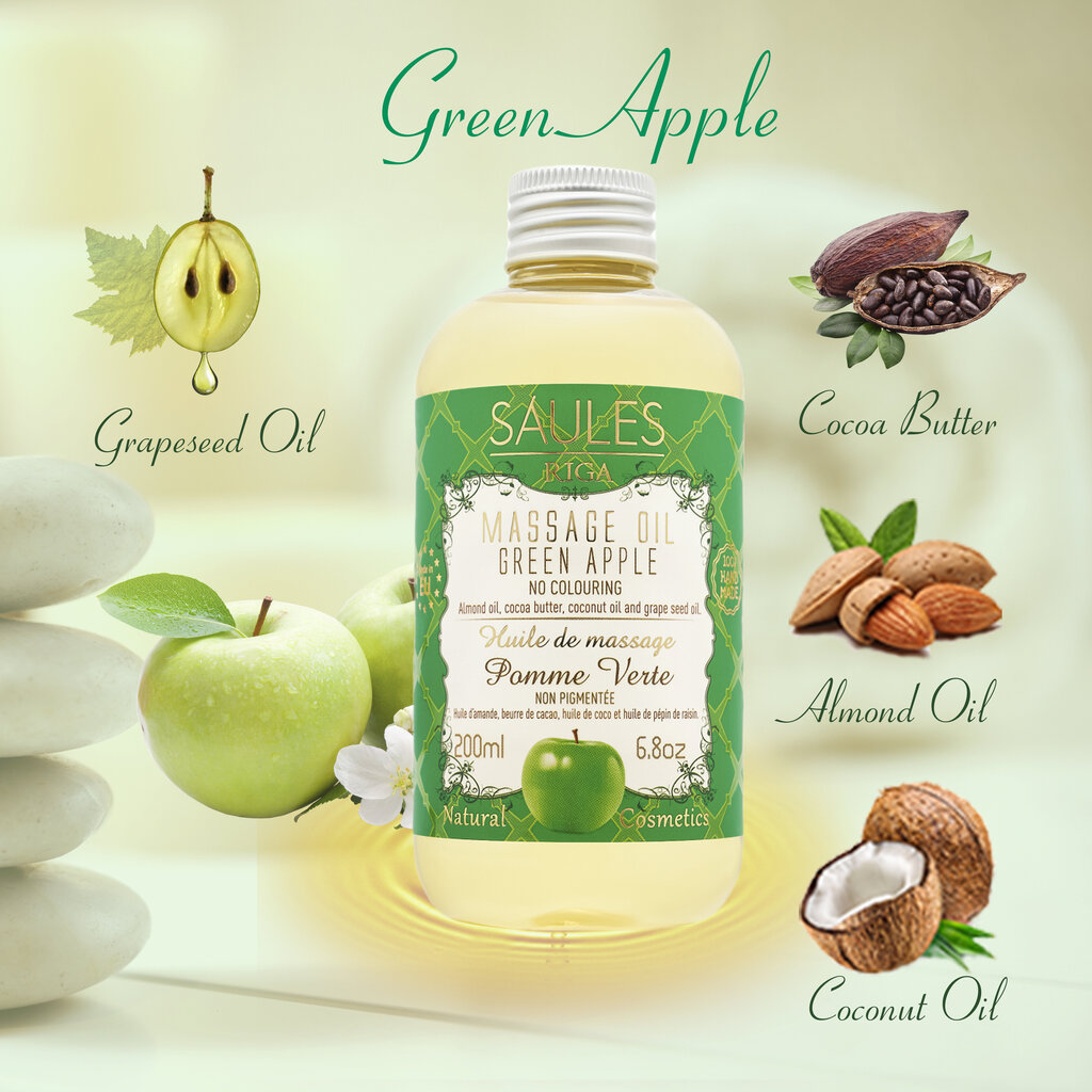 Masāžas eļļa "GREEN APPLE" Saules Fabrika, 200 ml cena un informācija | Masāžas līdzekļi | 220.lv