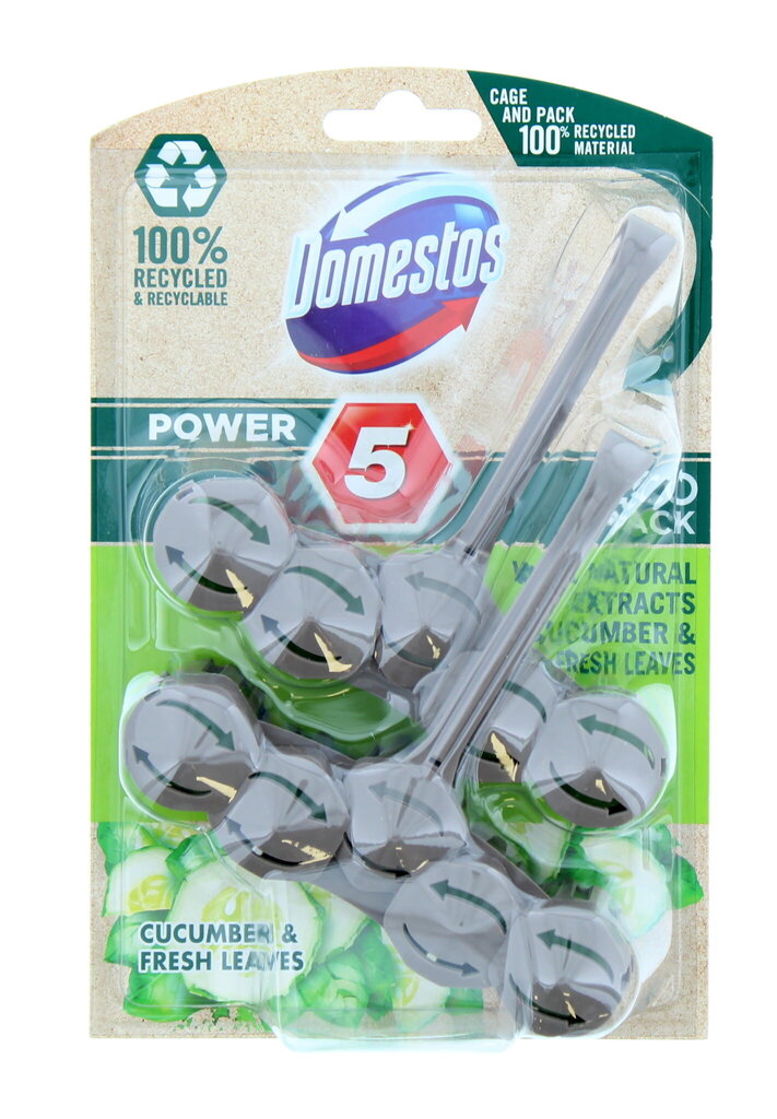 Domestos tualetes poda ziepes Power 5 Cucumber & Fresh Leaves, 2x55 g cena un informācija | Tīrīšanas līdzekļi | 220.lv