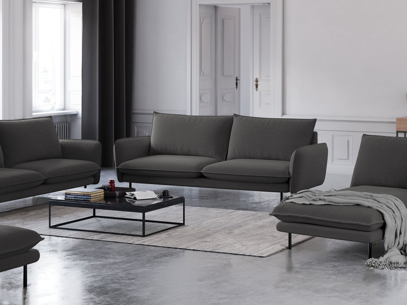 Dīvāns Cosmopolitan Design Vienna 3S, tumši pelēks gobelēns cena un informācija | Dīvāni | 220.lv