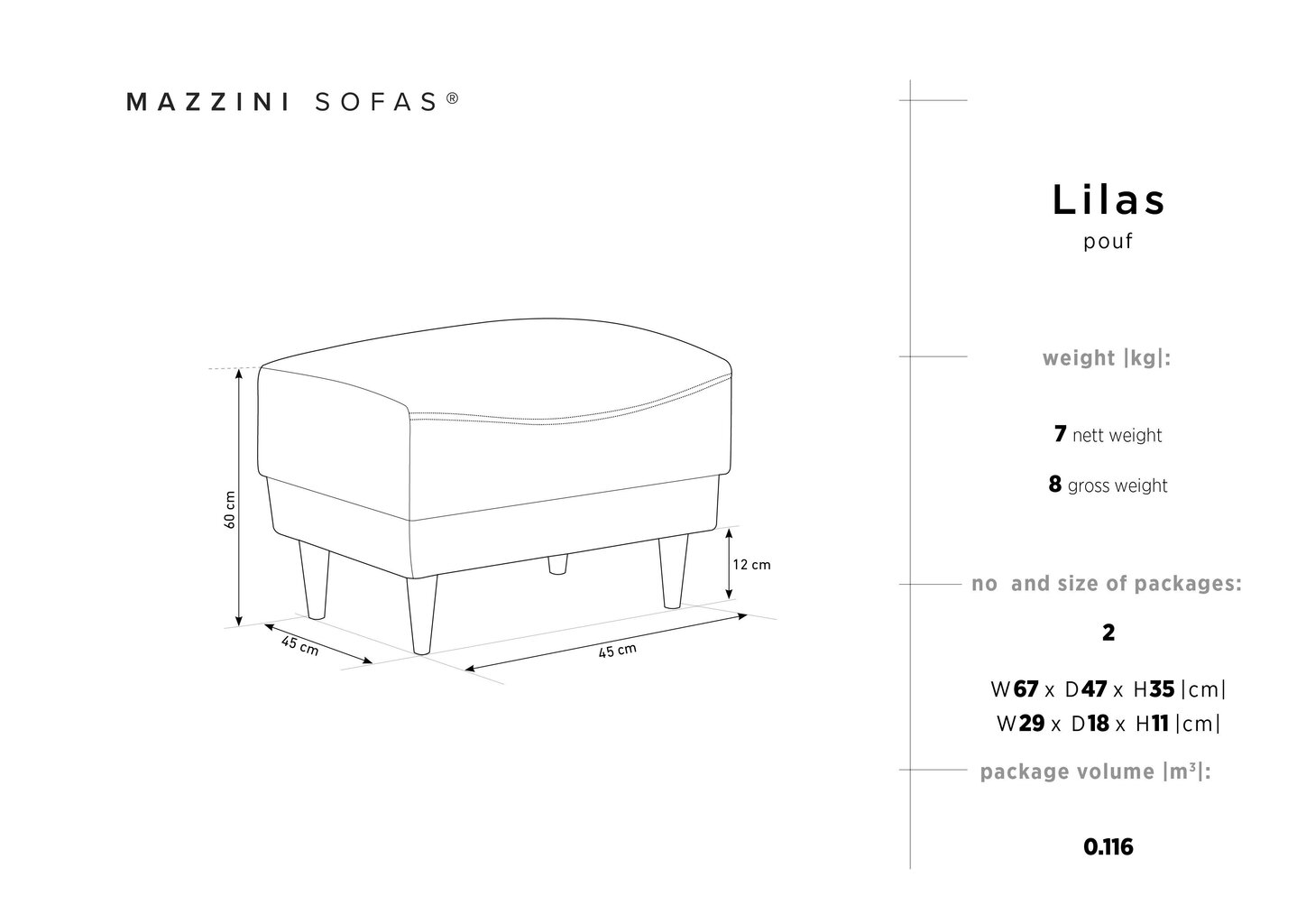 Pufs Mazzini Sofas Lilas, gaiši pelēks cena un informācija | Sēžammaisi, pufi | 220.lv