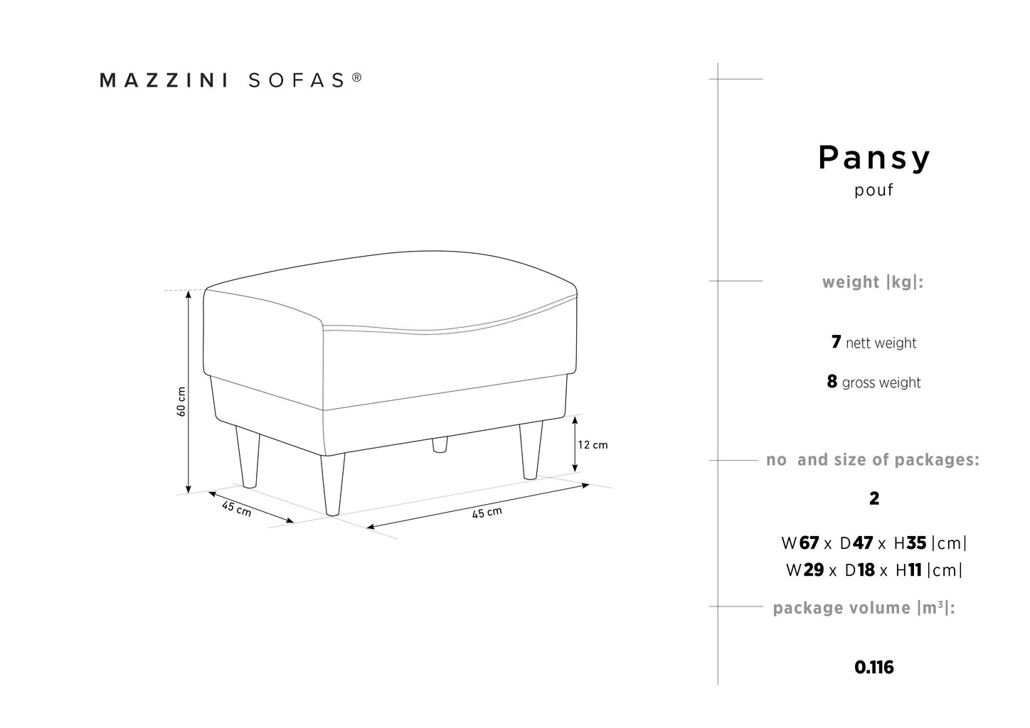 Pufs Mazzini Sofas Pansy, tumši zaļš cena un informācija | Sēžammaisi, pufi | 220.lv