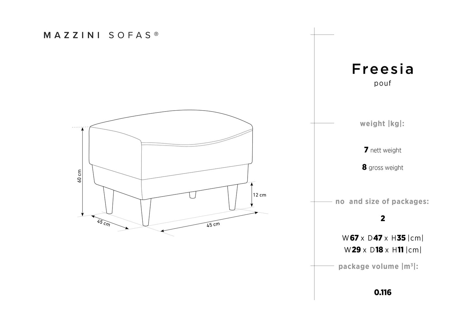 Pufs Mazzini Sofas Freesia, zils cena un informācija | Sēžammaisi, pufi | 220.lv