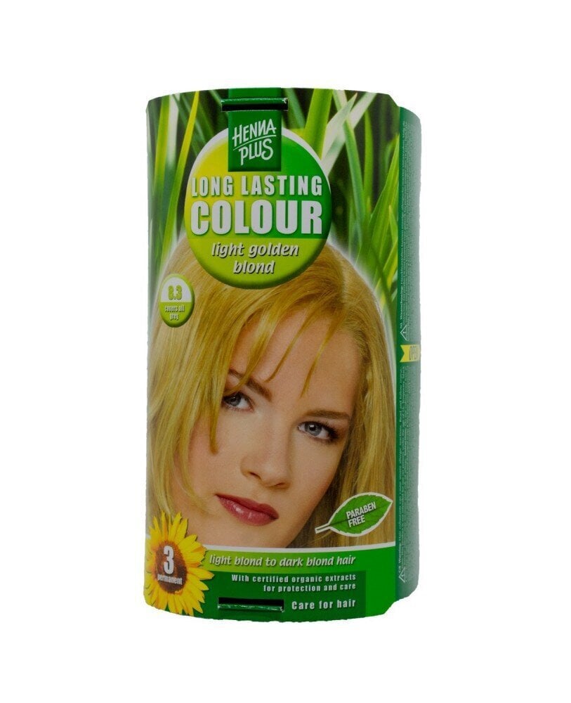 Hennaplus ilgnoturīga matu krāsa ar 9 ekoloģiskiem augu ekstraktiem krāsa Light golden blond 8.3 цена и информация | Matu krāsas | 220.lv