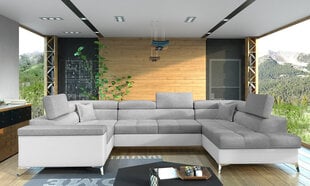 Stūra dīvāns NORE Thiago, gaiši pelēks/balts cena un informācija | Stūra dīvāni | 220.lv