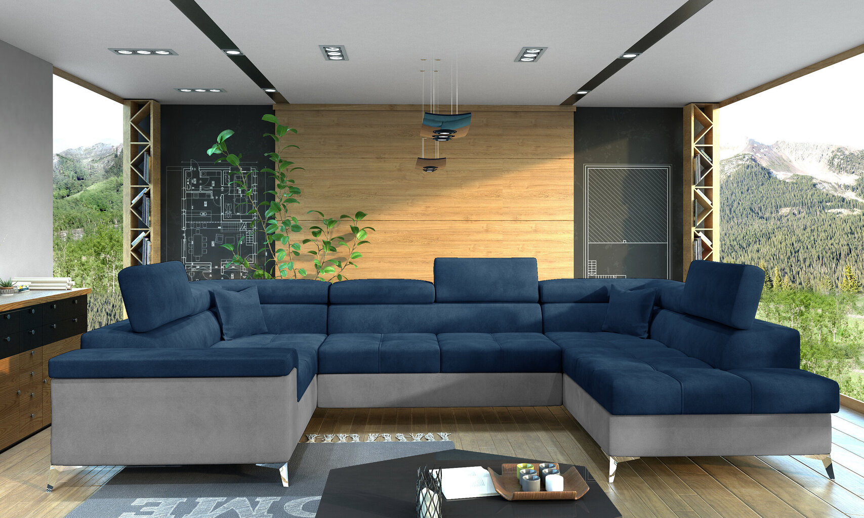Stūra dīvāns NORE Thiago, zils/pelēks цена и информация | Stūra dīvāni | 220.lv