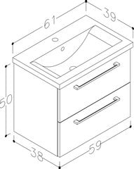 Нижний шкафчик для ванной комнаты RB Bathroom Scandic с раковиной 61 см, серый цена и информация | Шкафчики для ванной | 220.lv