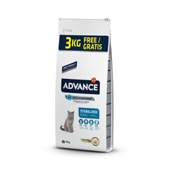 12 + 3 kg Dāvana Advance "Adult sterilized" barība sterilizētiem kaķiem cena un informācija | Sausā barība kaķiem | 220.lv