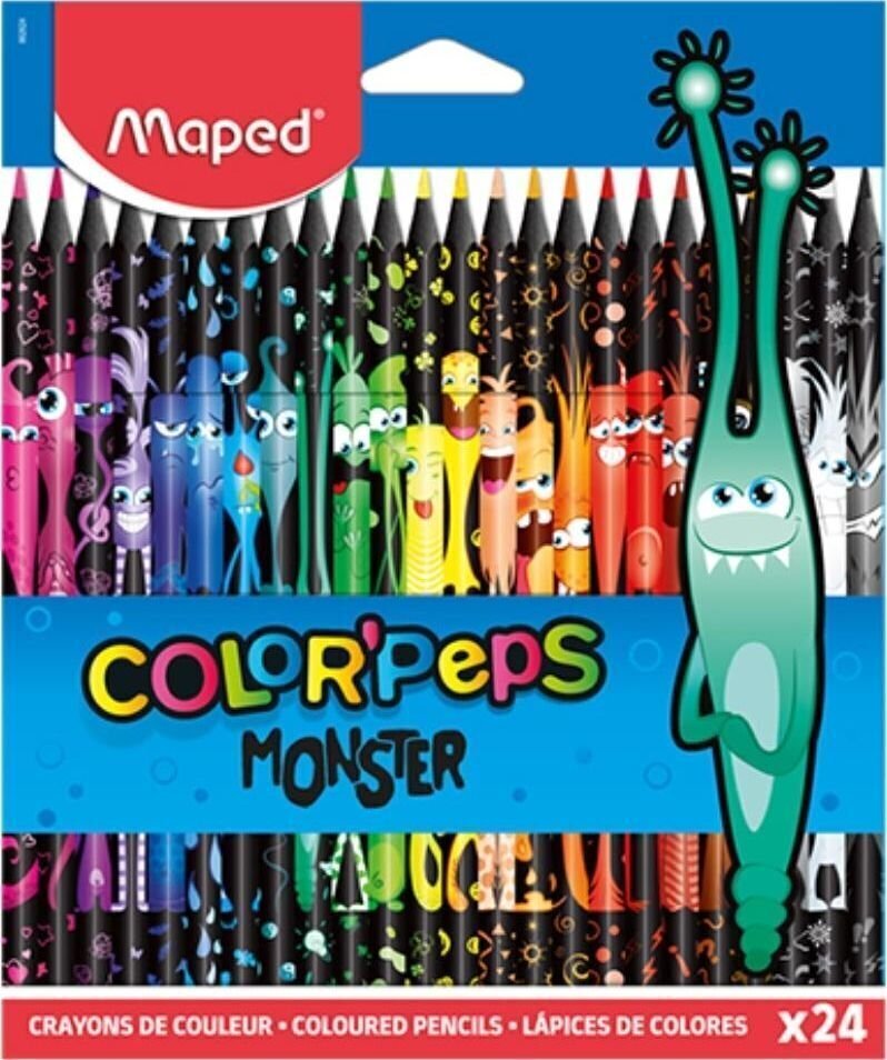 Zīmuļkrāsas MAPED "Color`Peps Monster", 24 krāsas cena un informācija | Modelēšanas un zīmēšanas piederumi | 220.lv