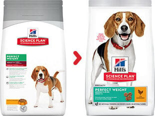 Hill's Science Plan Perfect Weight Medium Adult suņu barība ar vistu, 12 kg cena un informācija | Sausā barība suņiem | 220.lv