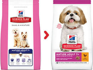 Hill's Sience Plan Small & Mini Mature Adult 7+ suņu barība ar vistu, 1,5 kg cena un informācija | Sausā barība suņiem | 220.lv
