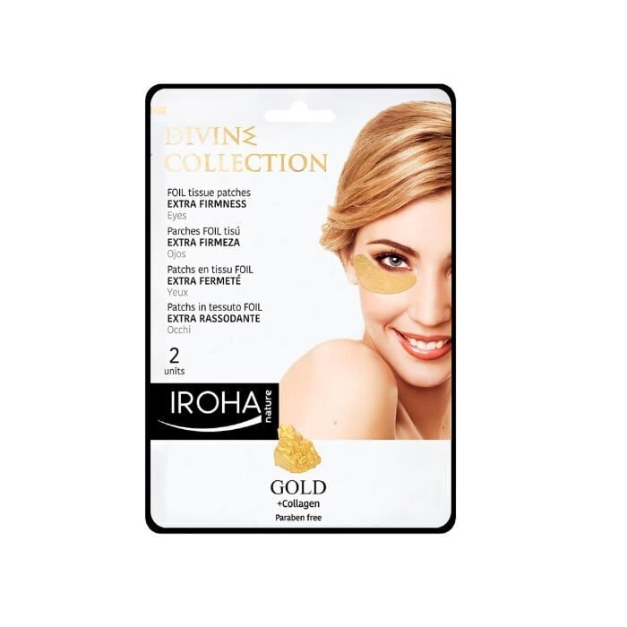 Nostiprinoša maska ādai ap acīm, ar 24K zeltu un kolagēnu Iroha Divine Collection Foil Tissue 2 gab. cena un informācija | Sejas maskas, acu maskas | 220.lv