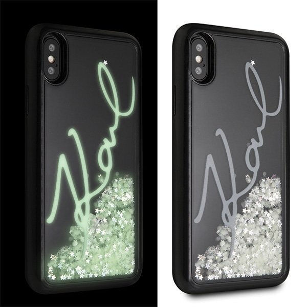 Karl Lagerfeld KLHCPXPH2IR iPhone X/Xs black Glitter Signature - Glow in the dark cena un informācija | Telefonu vāciņi, maciņi | 220.lv