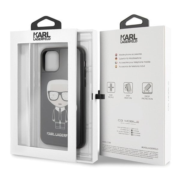 Karl Lagerfeld KLHCN58DLFKBK iPhone 11 Pro black hard case Iconic Karl Glitter (Black) cena un informācija | Telefonu vāciņi, maciņi | 220.lv