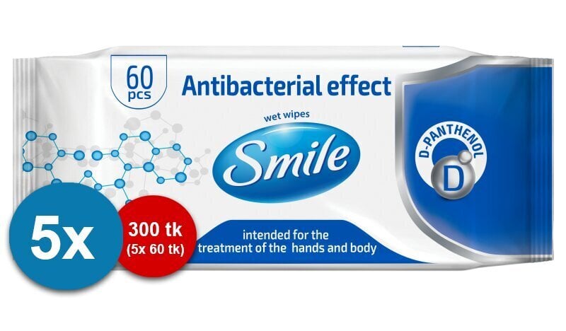 Antibakteriālas mitrās salvetes 60 gab 5 iepakojumi cena | 220.lv