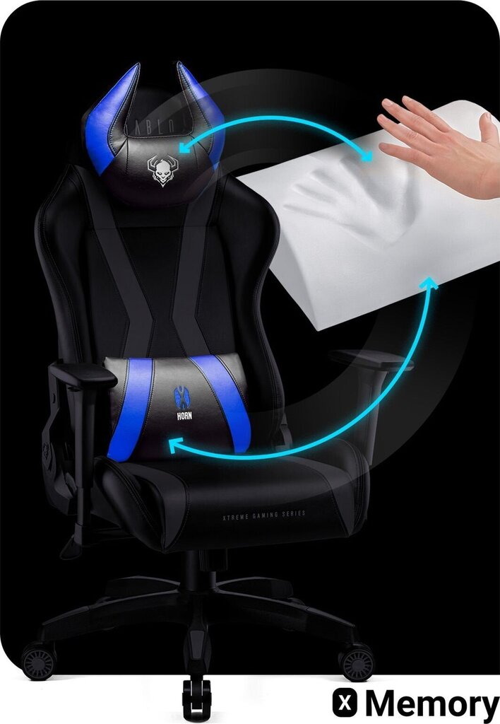 Spēļu krēsls Diablo X-Hornlczn, melns/zils cena un informācija | Biroja krēsli | 220.lv
