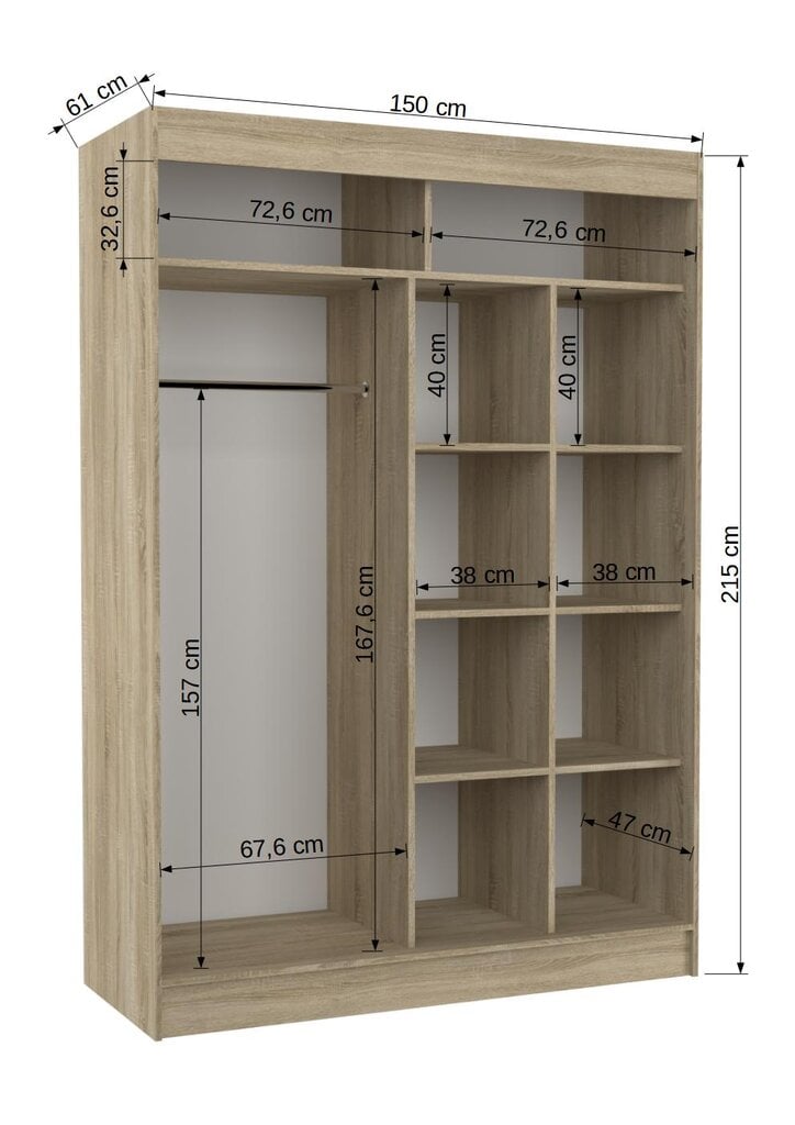 Skapis Adrk Furniture Toura 150 cm, melns/pelēks cena un informācija | Skapji | 220.lv