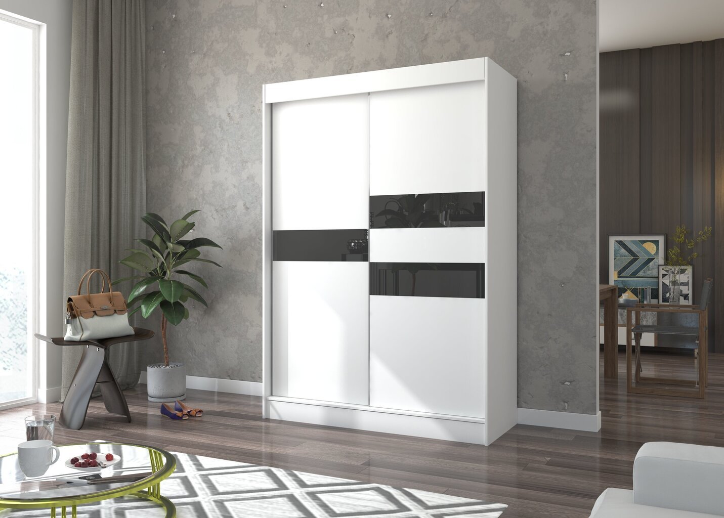 Skapis Adrk Furniture Batia 150 cm, balts/melns cena un informācija | Skapji | 220.lv