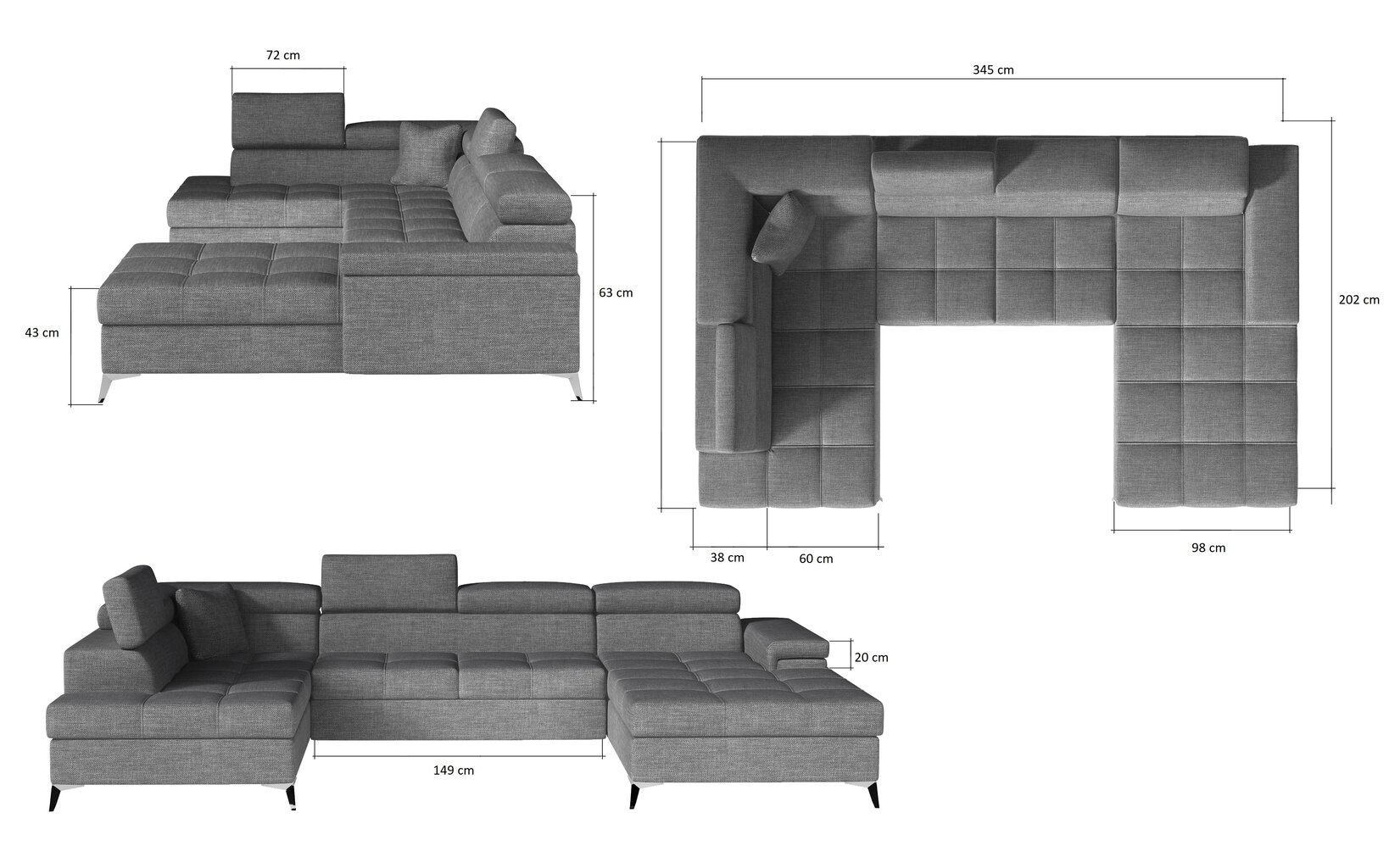 Stūra dīvāns NORE Eduardo, pelēks/melns cena un informācija | Stūra dīvāni | 220.lv