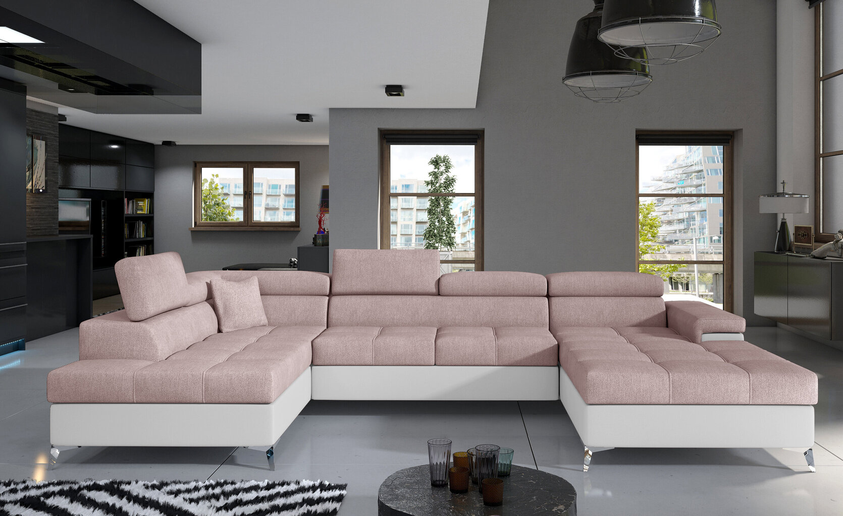 Stūra dīvāns NORE Eduardo, gaiši rozā/balts cena un informācija | Stūra dīvāni | 220.lv