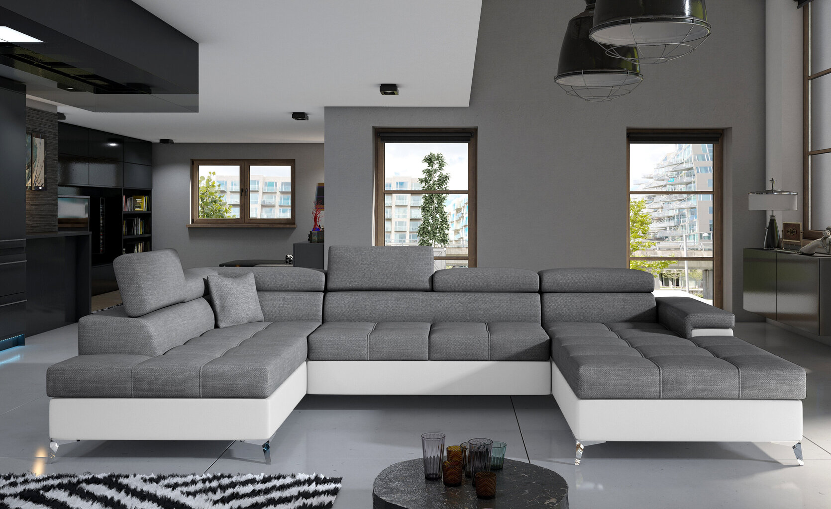 Stūra dīvāns NORE Eduardo, pelēks/balts цена и информация | Stūra dīvāni | 220.lv