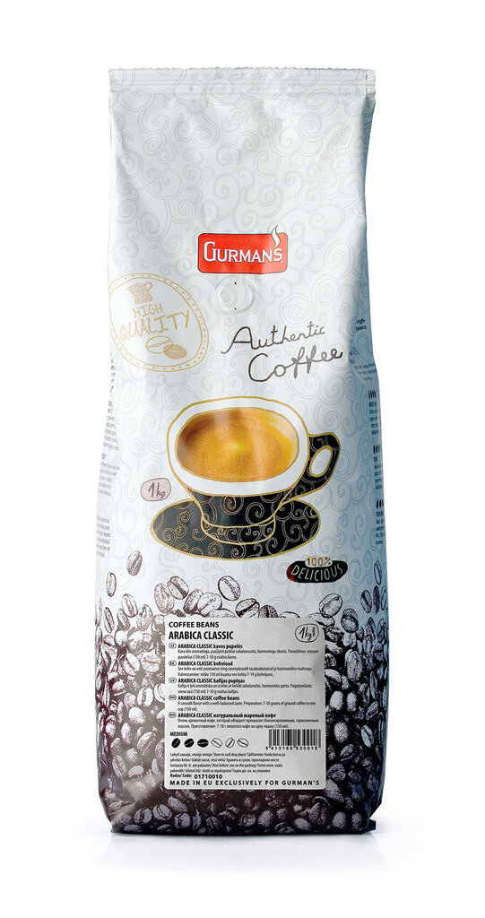 GURMAN'S Arabica Classic kafijas pupiņas, 1 kg cena un informācija | Kafija, kakao | 220.lv