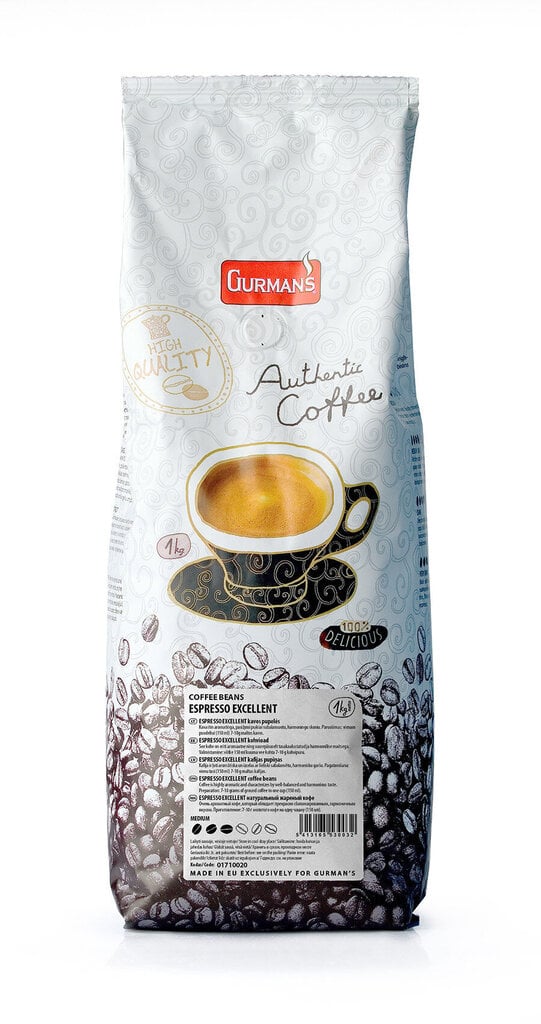 GURMAN'S Excellent Coffee, kafijas pupiņas, 1 kg цена и информация | Kafija, kakao | 220.lv